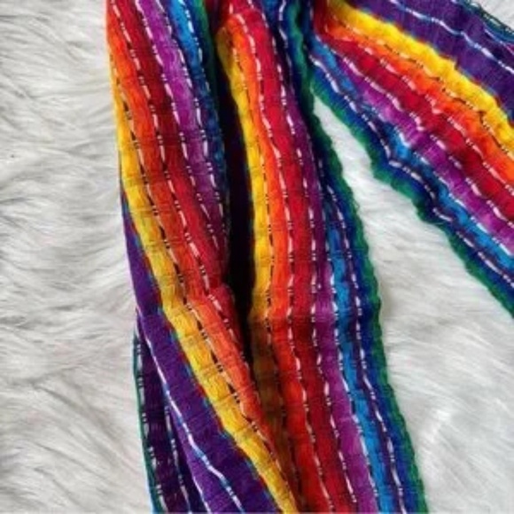 NWOT Guatemalan Artisanal Cotton Vibrant Multicolor Striped Scarf Shawl - Picture 3 of 6